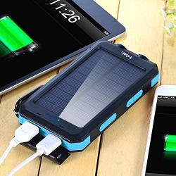 Solar Power Bank Portable Charger 20000mah Waterproof Battery Backup Charger Solar Panel Charger with Dual LED Flashlights and Compass for iPhone Android CellPhones