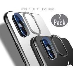 [2 Pack] Tempered-Glass Camera Protector for iPhone X 2.5D Ultra Thin HD Anti-Fingerprint Protective Clear Film for iPhone Lens with 2 Phone Camera Covers (iPhone X)