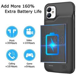 Wireless Charging Battery Case for iPhone 11, Upgraded 6000mAh Portable Protective Charging Case with Qi Wireless Charging for iPhone 11 (6.1 inch) Rechargeable Extended Battery Charger Case (Black)