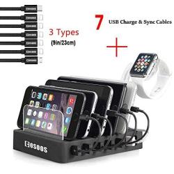USB Charging Station for iPhone,COSOOS Charger Station with 5 Short lPhone Charger Cables,1 Type-C,1 Micro Cable,lWatch Stand,6-Port Charging Station for Multiple Devices,Tablet,Kindle(UL Certified)