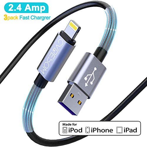 [6ft Apple MFi Certified] Lightning Cable, 3pack 6 Foot iPhone Charger Cable, Cabepow Fast Charging Cord for iPhone 11/11 Pro /11 Pro Max/XS/XS Max/XR/X/8/8 Plus/7/7 Plus/6/6 Plus/5/SE