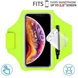 HAISSKY Armband Case with Airpods Holder/Car Key Bag Cell Phone Holder Gym Case Fits iPhone 11 Pro Max/11 Pro/Xs Max/XR 8 7 6,Galaxy S10+/S10/S10e/S9+ with Key Holder&Card Slot up to 6.8" (Green)