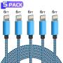 PLmuzsz iPhone Charger Cable,MFi Certified Lightning Cable 5 Pack-6FT Durable High-Speed Charger Nylon Braided Cord Compatible iPhone11 Pro Max/Xs/Max/XR/X/8Plus/7Plus/6S Plus/SE/iPad/Nan Light Blue
