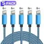 PLmuzsz iPhone Charger Cable,MFi Certified Lightning Cable 5 Pack-6FT Durable High-Speed Charger Nylon Braided Cord Compatible iPhone11 Pro Max/Xs/Max/XR/X/8Plus/7Plus/6S Plus/SE/iPad/Nan Light Blue