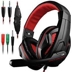 Gaming Headset,DLAND 3.5mm Wired Bass Stereo Noise Isolation Gaming Headphones with Mic for Laptop Computer, Cellphone, PS4 and so on- Volume Control (Black and Red)