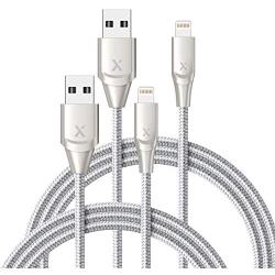 iPhone Charger Xcentz 3ft 2 Pack, Apple MFi Certified Lightning Cable, High-Speed iPhone Charger Cable Durable Braided Charging Cord for iPhone 11/X/XS/XR/XS Max/8/7/7 Plus/6/5s, iPad Mini/Air, Silver