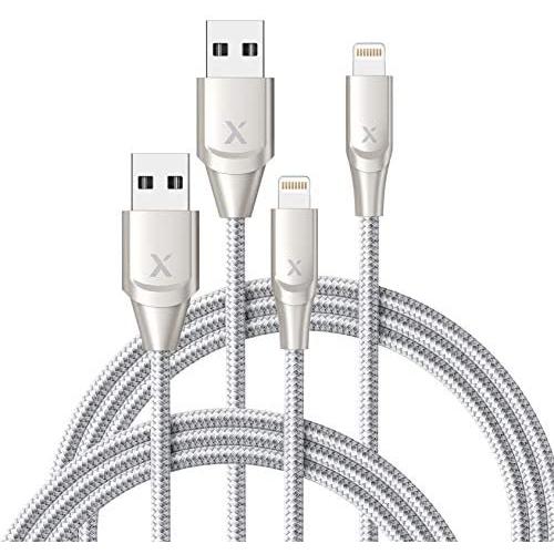 iPhone Charger Xcentz 3ft 2 Pack, Apple MFi Certified Lightning Cable, High-Speed iPhone Charger Cable Durable Braided Charging Cord for iPhone 11/X/XS/XR/XS Max/8/7/7 Plus/6/5s, iPad Mini/Air, Silver