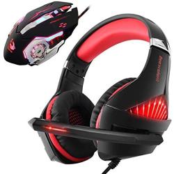 Gaming Headset and RGB Mouse Combo, Pro Gaming Headset for Xbox One, PS4, PC, Laptop with Mic, LED Over-Ear Headphone, 4000DPI Wired Ergonomic USB Gaming Mouse, 4 Adjustable DPI with 6 Button