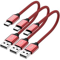 USB C Cable Short, JXMOX [0.8ft 3 Pack] USB Type C Cable Braided Fast Charge Cord Compatible Samsung Galaxy Note 9 8,S10 S9 S8 Plus, LG V40 V20 G6,Switch,Moto Z Z3,Power Bank and Portable Charger(Red)