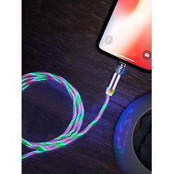 eLUUGIE 2 Packs Magneitc 3 in 1 Charger Cord LED Flowing Magnetic Charger Cable Light Up 3 in 1 USB Cable Compatible with Phone 11 Pro Max/XR/8 Plus/Galaxy Note 10 Plus/Android i-O-S (Colorfull)