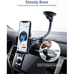 Mpow 033 Car Phone Mount, Windshield Long Arm Car Phone Holder with One Button Design and Anti-Skid Base Car Cradle Compatible iPhone Xs MAX,Xs,Xr,X,8,7,7P,6s, Galaxy S10,S9,S8,Google,LG,HTC(Black)