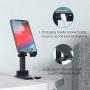 Phone Stand Foldable Portable Desktop Stand Adjustable Height and Angle Phone Holder for Desk Sturdy Aluminum Metal Stand Compatible with Smartphone/iPad/Kindle/Tablet (Navy Blue)
