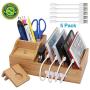 Pezin & Hulin Bamboo Charging Station, Multiple Devices Organizer for Phones,Tablet, Office Desktop Wooden Docking Stations (Include 5 x Charger Cable), Storage Box Stand for Pen, Key, Remote