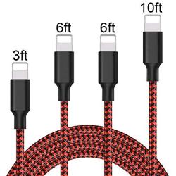 Manords iPhone Charger,Lightning Cable 4 Pack (3+6+6+12ft) Long High-Speed Nylon Braided Cable Compatible with iPhone Xs/Max/XR/X/8/8Plus/7/7Plus/6S/7S Plus and More