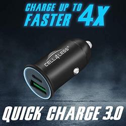 Car Charger Alloy Metal PD 3.0 & QC, Dual Port USB-C PD 3.0 w/Max 30W Output and USB-A QC 3.0 w/Max 22.5W Output - Mini and Portable Charger for iPhone 11, Pro, Max, Note 10, Plus, Edge (Black)