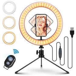 Selfie Ring Light with Tripod Stand & Phone Holder, MOHOO 10 Led Light Ring Makeup Selfie Light Dimmable 3 Light Modes & 10 Brightness for Live Stream YouTube Tiktok Vlog Video Photography