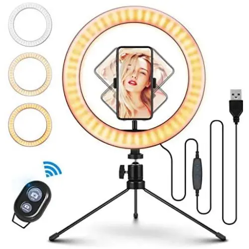 Selfie Ring Light with Tripod Stand & Phone Holder, MOHOO 10 Led Light Ring Makeup Selfie Light Dimmable 3 Light Modes & 10 Brightness for Live Stream YouTube Tiktok Vlog Video Photography Selfie Ring Light with Tripod Stand & Phone Holder, MOHOO 10 Led Light Ring Makeup Selfie Light Dimmable 3 Light Modes & 10 Brightness for Live Stream YouTube Tiktok Vlog Video Photography