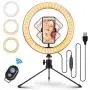 Selfie Ring Light with Tripod Stand & Phone Holder, MOHOO 10 Led Light Ring Makeup Selfie Light Dimmable 3 Light Modes & 10 Brightness for Live Stream YouTube Tiktok Vlog Video Photography Selfie Ring Light with Tripod Stand & Phone Holder, MOHOO 10 Led Light Ring Makeup Selfie Light Dimmable 3 Light Modes & 10 Brightness for Live Stream YouTube Tiktok Vlog Video Photography