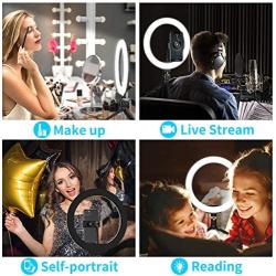 10.2 LED Selfie Ring Light with Tripod Stand & Phone Holder - Dimmable Desk Makeup Ring Light with 3 Light Modes for Photography/Shooting/Live Streaming/YouTube Video, Compatible with iPhone Android