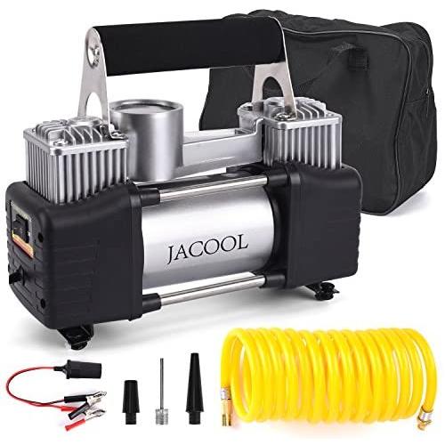 JACOOL Portable Air Compressor Pump DC 12V Digital Tire Inflator Dual Cylinder with Carrying Bag, 150PSI Heavy Duty Air Pump for Car, Large SUV, Bicycle and Other Inflatables