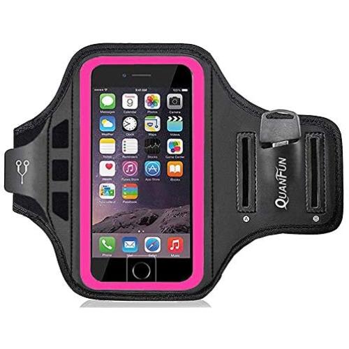 QUANFUN Sports Armband, Fitness Running Workout Gym Jogging Case Holder Arm Band Strap Compatible with iPhone 11 11pro Xs X 8/7 Galaxy S8 S7 Plus Edge Note8, Fits 5.5” to 6.5” Cell Phones-Rosy Pink