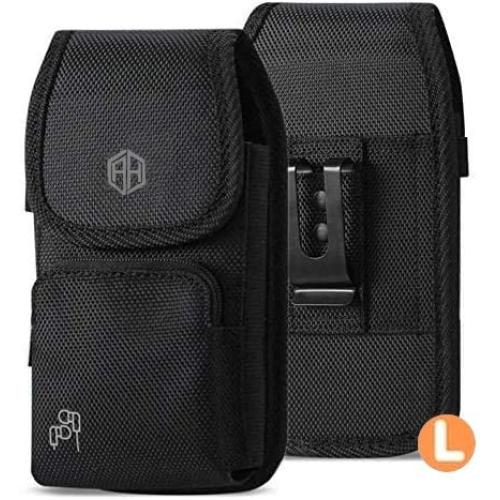 Military Grade Premium Case w/Storage Pocket, Compatible w/iPhone Xs Max XR iPhone 8 Plus,7 Plus,6s Plus, OnePlus 6T Rugged Canvas Pouch Holster Carrying Bag Fits Phone with Thick CASE (Large)