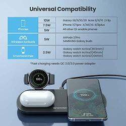 Newdery Upgraded 3 in 1 Wireless Charging Stand, Wireless Charger for Galaxy Watch Active1/2, Galaxy Buds, Qi Cableless Fast Charging Station for Samsung S20/Note10+, AirPods 2/Pro, iPhone11Pro/SE2020