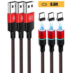 USB C Magnetic Charging Cable 3 Pack, 3 Magnetic Tips, CAFELE 6.6ft Type-C Fast Charging Nylon Braided Cord for Samsung Galaxy S10 S10e S9 Note 8 9 S8 S8 Google Pixel Nexus LG Motorola HTC etc Red