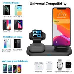 SimpJoy Wireless Charger, Wireless Charging Stand for iPhone AirPods Pro and Apple Watch, 3 in 1 Fast Charging Station Dock Works for iPhone 11/11 Pro Max/XR/XS/X/8/8 Plus (with iWatch Charger)…