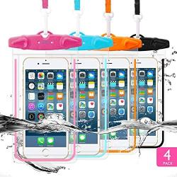 GLBSUNION Universal Waterproof Case, IPX8 Cell Phone Dry Bag/Pouch Compatible for iPhone 11 Pro Xs Max XR X 8 7 Galaxy S10 LG up to 6.9", Protective Pouch for Pool Beach Kayaking Travel Bath (4-Pack)