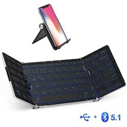 iClever BK05 Bluetooth Keyboard with 3-Color Backlight, Bluetooth 5.1 Multi-Device Foldable Keyboard with Aluminum Alloy Base for iOS Windows Android Tablets, Smartphones, Laptops, PC and More