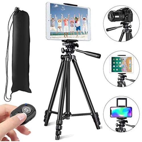 MOREVON Tripod for ipad, [2020 Upgrade] 53" Tripod for iPhone Camera Tablet, Lightweight Aluminum Tripod Stand with Remote Shutter, Universal 2 in 1 Phone/Tablet Holder, for Smartphone, Tablet, Camera