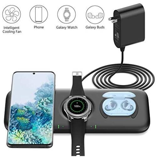 Yootech 3 in 1 Fast Wireless Charger, 22.5W Max Wireless Charging Pad with Adapter Compatible with Galaxy Watch 42mm/46mm/Active2/1,Gear S3/S2/Sport & Galaxy Buds,Galaxy S20/S10/S9/S8[Not for iWatch]