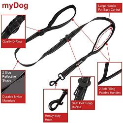 MyDog 5 Feet Reflective Dog Car Seat Belt Leash with 2 Cushioned Handles