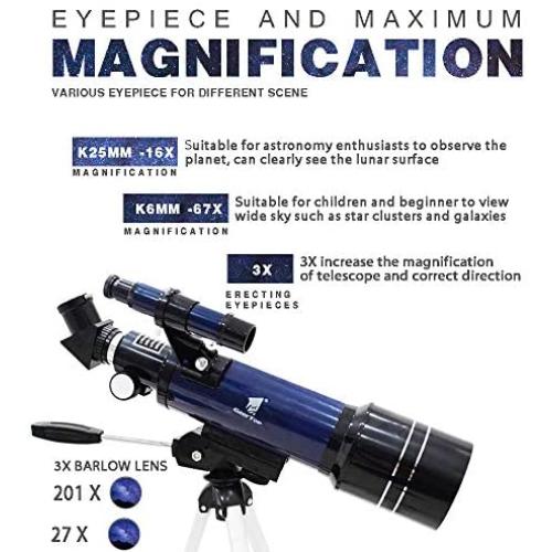 GEERTOP Telescope for Beginners 70mm Astronomy Refractor Travel Tabletop Scope with Adjustable Tripod, Christmas Birthday Gift for Kids Children