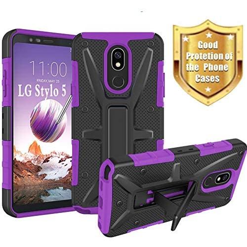 HNHYGETE Designed for LG STYLO 5 Plus(2019) Case,LG Stylo 5,LG Stylo 5V, Cell Phone Case,Dual Layer Heavy Duty Non Slip Shockproof Bumper Rugged Support Protective Cover (Purple)
