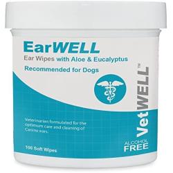 VetWELL Dog Ear Wipes - Otic Cleaning Wipes for Infections and Controlling Yeast, Mites and Odor in Pets - EarWELL 100 Count