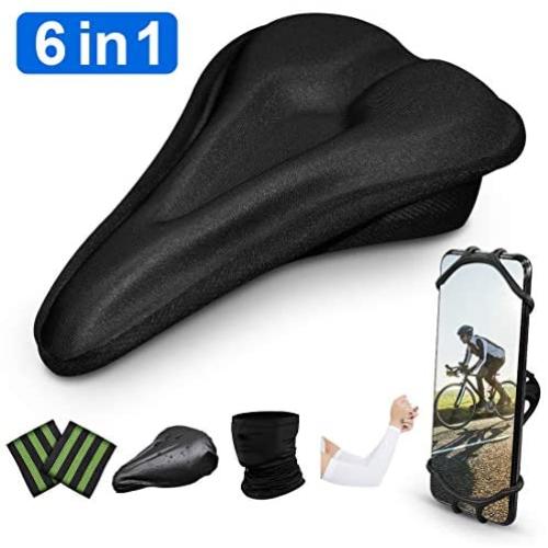 Comfort Gel Bike Seat Cover with Bike Phone Mount, Water&Dust Resistant Cover, Face Cover Scarf, Arm Sleeves, Reflective Band - 6 in 1 Cycling Accessories for Mountain and Road Cycling Comfort Gel Bike Seat Cover with Bike Phone Mount, Water&Dust Resistant Cover, Face Cover Scarf, Arm Sleeves, Reflective Band - 6 in 1 Cycling Accessories for Mountain and Road Cycling