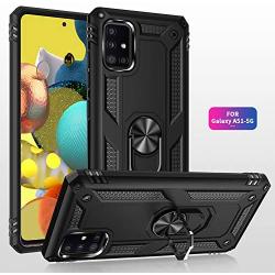 ComoUSA Galaxy A51 5G Case with Tempered Glass Screen Protector (2 Pack),[Not fit for A51 4G ], A51 5G Case Kickstand with Car Mount Holder, 15ft. Drop Tested for Samsung Galaxy A51 5G Phone (Black)