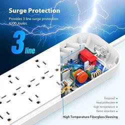 Power Strip Surge Protector (3 Line 4200J) iClever 12 Outlets (1875W/15A) & 4 USB Ports with Flat Plug, 6.6 ft Heavy Duty Extension Cord for Home, Office and More