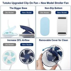 Clip On Stroller Fan, Tutuko 2000mAh USB Rechargeable Mini Desk Fan, 3 Speeds Ultra-Quiet Portable Fan, 360° Bendable Personal Clip Fan for Baby Carriage, Treadmill, Bedside, Dorm, Office (Baby Pink)