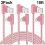 90 Degree iPhone Charger 10 FT 3 Pack Lightning Cable Right Angle Braided iPhone Charging &Syncing Cord for iPhone Xs Max/XS/XR/X/iPad/iPod(Rose Gold,10FT)