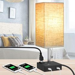 USB Bedside Table Lamp, MOICO Stylish Nightstand Lamp with 2 USB Charging Port and one AC Outlet, Modern Desk Lamp for Bedroom, Living Room, Kids Room, Dorm, Office