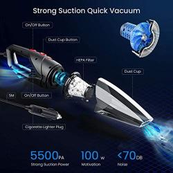 Audew Car Vacuum Cleaner, Portable Vacuum Cleaner for Car, 5500PA High Power Handheld Vacuum, Wet Dry Car Hand Vac DC 12V Corded Vacuum Cleaner