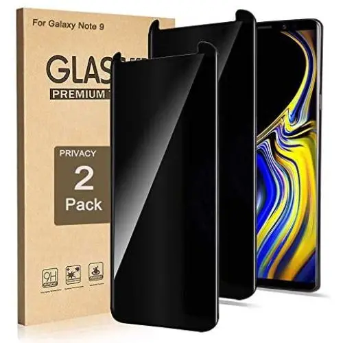 (2 Pack) Galaxy Note 9 Screen Protector Privacy Tempered Glass Film, 3D Curved Edge Easy Install Anti Spy/Scratch 9H Hardness Case Friendly Shield Compatible Note 9 Replacement Warranty