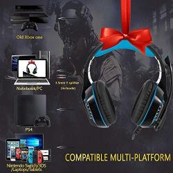 Gaming Headset for Xbox One,PS4,PC,Laptop,Tablet with Mic,Pro Over Ear Headphones,Two Free 3.5mm Y Splitter,Noise Canceling,USB Led Light,Stereo Bass Surround for Kids,Mac,Smartphones