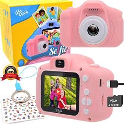 I-SEE Kids Camera, Digital Video Mini Camera, Soft Silicone Mini Learning Toy Cameras, Rechargeable Children Duo Selfie Camera for Age 4 5 6 7 8 9 10 Years Old Boys Girls, Pink