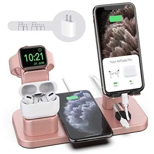 Wireless Charger Stand, CEREECOO 4 in 1 Wireless Charging Station Dock Compatible with iPhone 11/11pro/Xr/Xs/X/Max/8/8Plus/7/6/6s/5 Apple Watch5/4/3 AirPods/Airpods Pro (iWatch Charger Required) Wireless Charger Stand, CEREECOO 4 in 1 Wireless Charging Station Dock Compatible with iPhone 11/11pro/Xr/Xs/X/Max/8/8Plus/7/6/6s/5 Apple Watch5/4/3 AirPods/Airpods Pro (iWatch Charger Required)