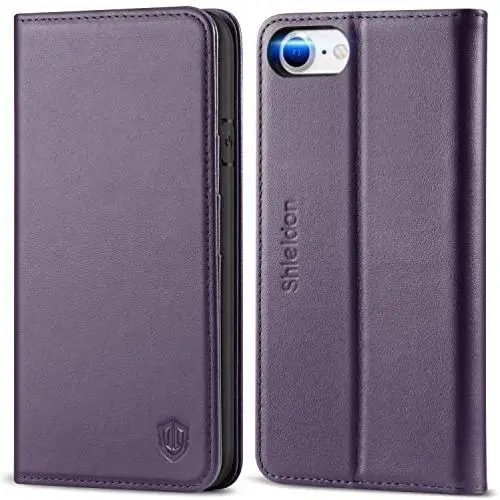 SHIELDON iPhone SE 2020 Case, iPhone 8 Wallet Case, Genuine Leather iPhone 7 Flip Magnetic Cover Card Slots Carry-All with Kickstand TPU Shockproof Case Compatible with iPhone SE2/8/7 - Dark Purple SHIELDON iPhone SE 2020 Case, iPhone 8 Wallet Case, Genuine Leather iPhone 7 Flip Magnetic Cover Card Slots Carry-All with Kickstand TPU Shockproof Case Compatible with iPhone SE2/8/7 - Dark Purple