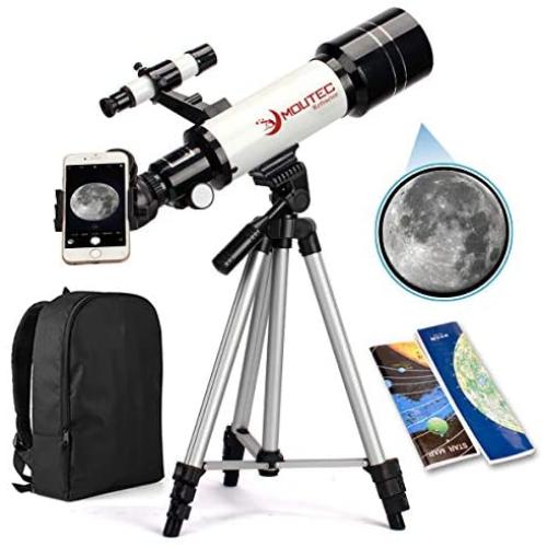 Moutec Telescope for Kids and Beginners with Backpack Smartphone Adapter, Portable Astronomical Travel Telescope, 70mm Refractor - Great Astronomy Gift for Kids to Explore Moon Space